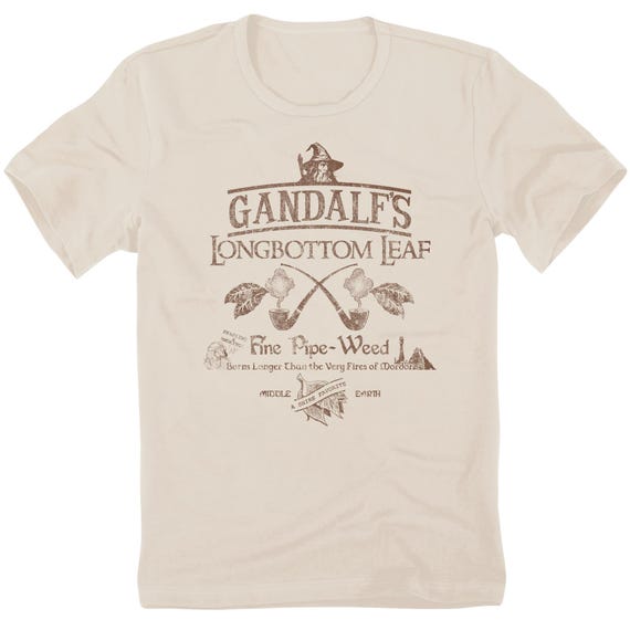 longbottom leaf tobacco Longbottom Leaf Tobacco Gandalf Pipe Weed LOTR the Shire Hobbits Pippin  Peregrin Took Merry Meriadoc Brandybuck Trilogy Movies Tee T Shirt