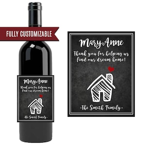 Real Estate Agent thank you gift / new home thank you present / personalized wine bottle label / first home purchase / mortgage lender gift