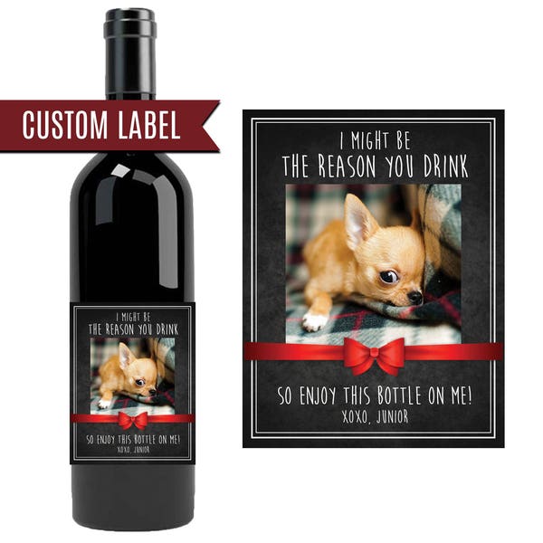 Funny Christmas gift from pet / personalized wine label with photo / present from dog or cat / gift for dog groomer  / gift for pet sitter