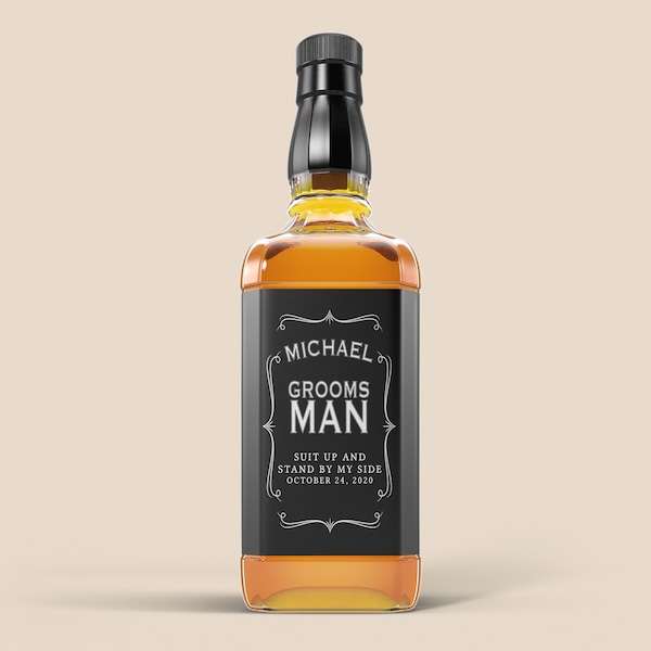 Will you be my Groomsman whiskey bottle Invitation / Groomsman Whiskey / Whiskey Groomsman Invite / Wedding / Black and White liquor label