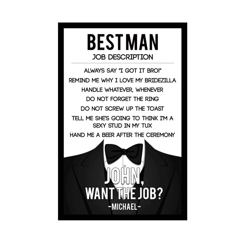 Best Man Job Description Wine Bottle Label / Personalized Will Etsy