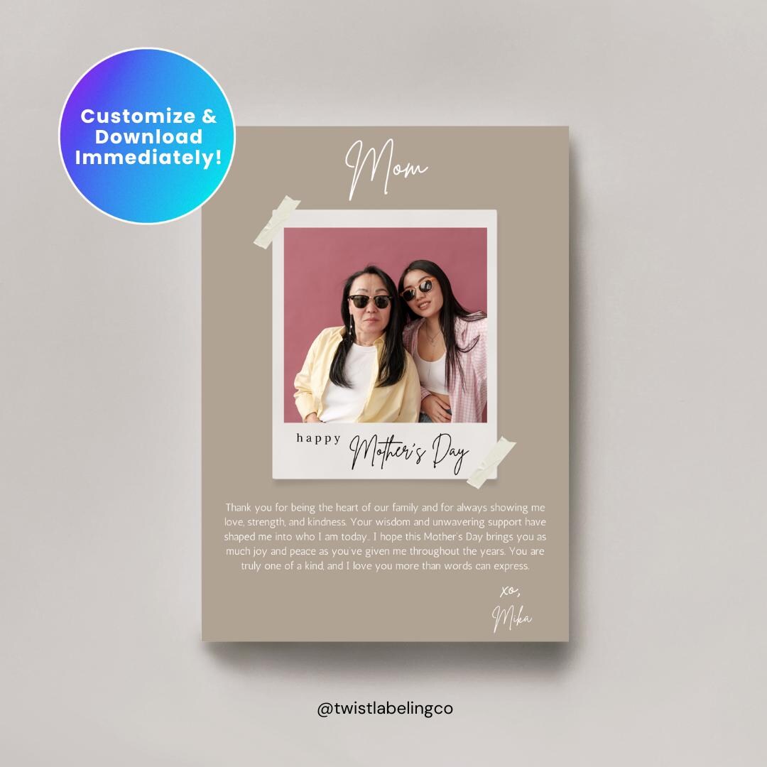 Personalized Photo Mother's Day Card: Editable Canva Template (digital ...