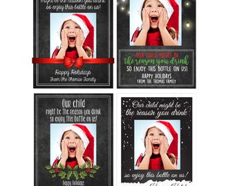 Christmas gift for teacher / personalized wine bottle label / our child might be the reason you drink / babysitter gift / funny teacher gift