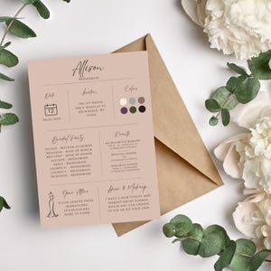 Editable Bridesmaid Details Card | Wedding Party Card Digital Template | Bridesmaid Responsibilities | Editable wedding details Canva