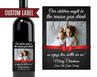 Personalized Christmas Wine Bottle Label: Teacher Appreciation Gift