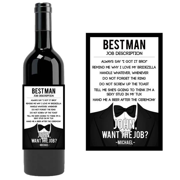 Best Man job description wine bottle label / personalized will you be my best man invitation / wedding party liquor label / groomsman wine