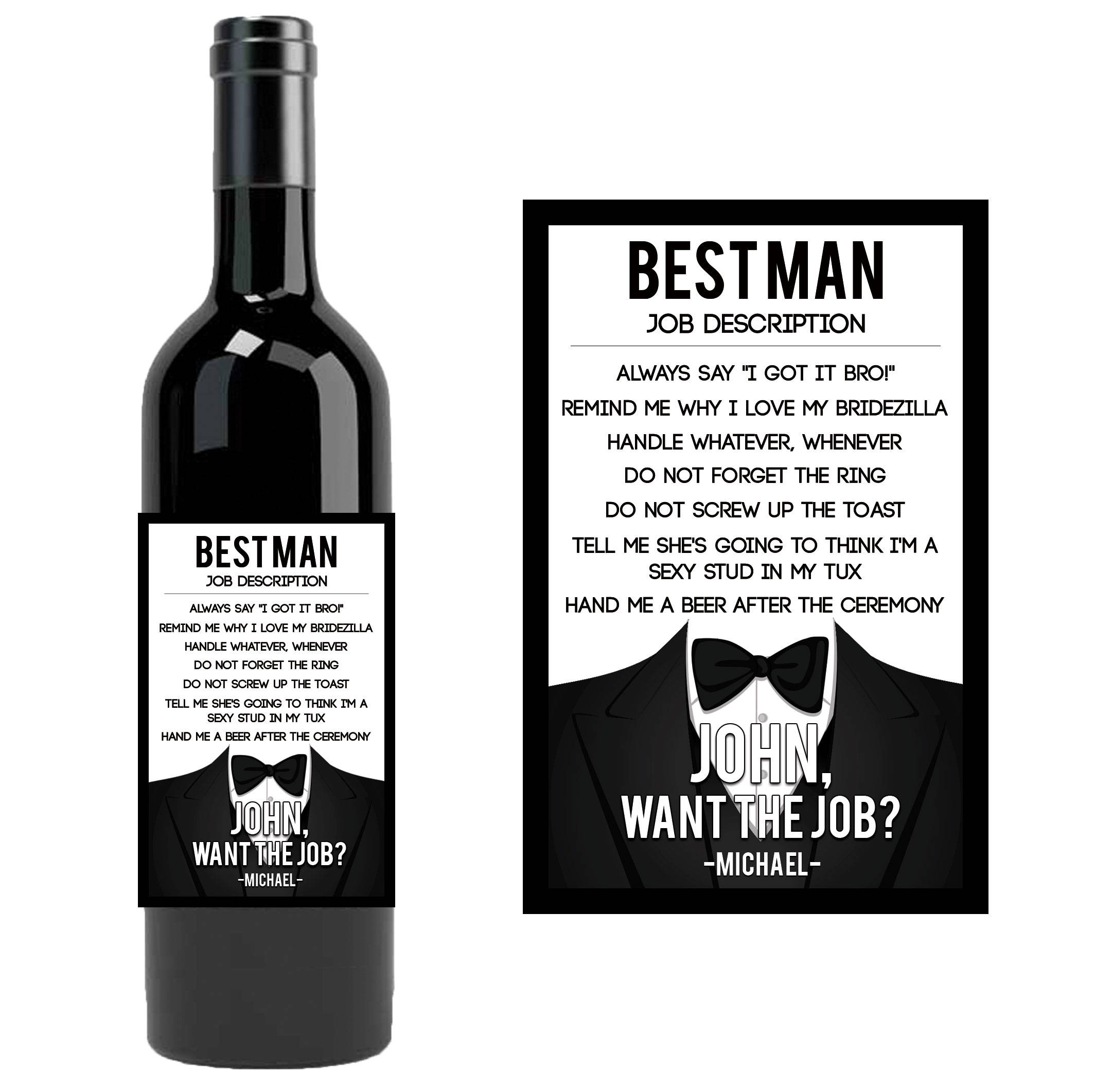 Best Man job description wine bottle label / personalized will you be my  best man invitation / wedding party liquor label / groomsman wine