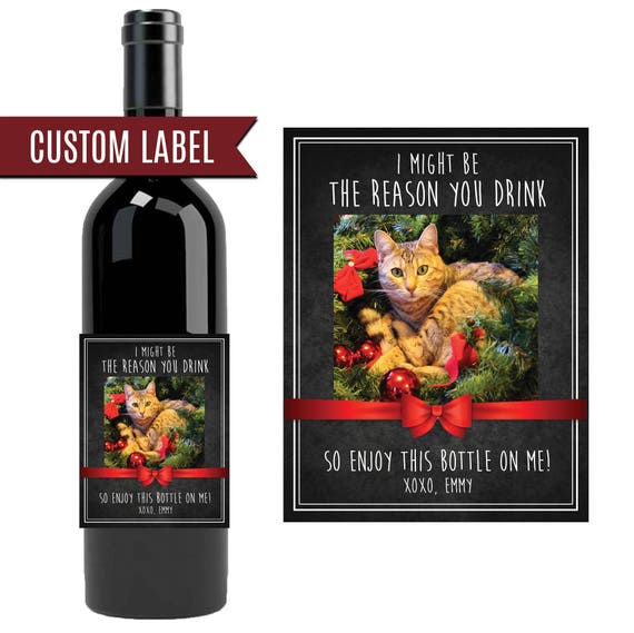 Christmas Pet Wine Label Gift Personalized Holiday Gift From Cat