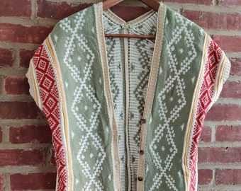 Bohemian Style Fringed Multi-Color Loose Style Knitted Cardigan Long Vest One Size