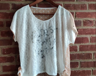 Combined Lace Blouse Top with Ties One Size
