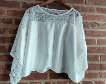 Lace Shawl Poncho Blouse One Size White Color