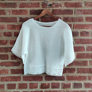 Crochet Lace Poncho Blouse Top with  Lace Rim  One Size White Color