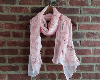 Embroidered Lace Scarf Light Pink Color can be used as Shawl