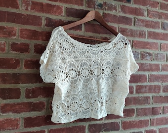 Crochet Lace  Poncho Blouse One Size Rice White Color