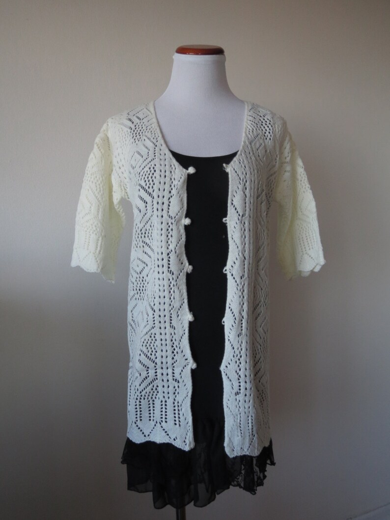 Detailed Knitted Cardigan One Size White Color