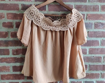 Cold Shoulder Crochet Lace Blouse Brown Color