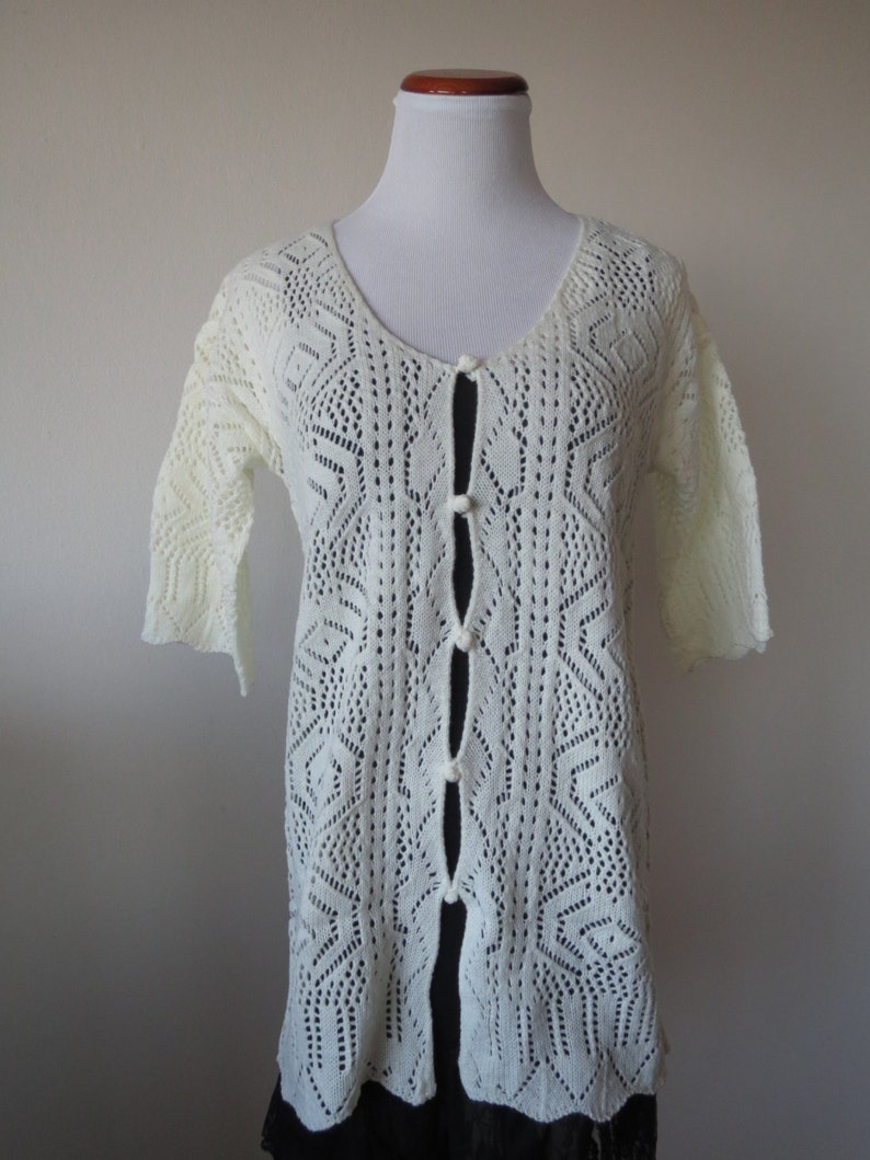 Detailed Knitted Cardigan One Size White Color