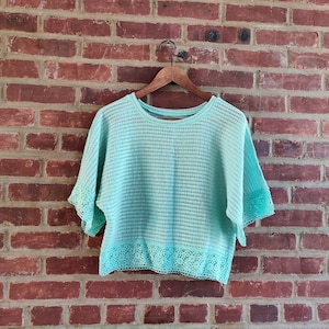 Crochet Lace Poncho Blouse Top with  Lace Rim  One Size Fresh Mint Green Color