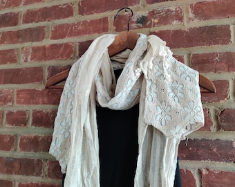 Floral Lace Scarf with crochet lace tassels