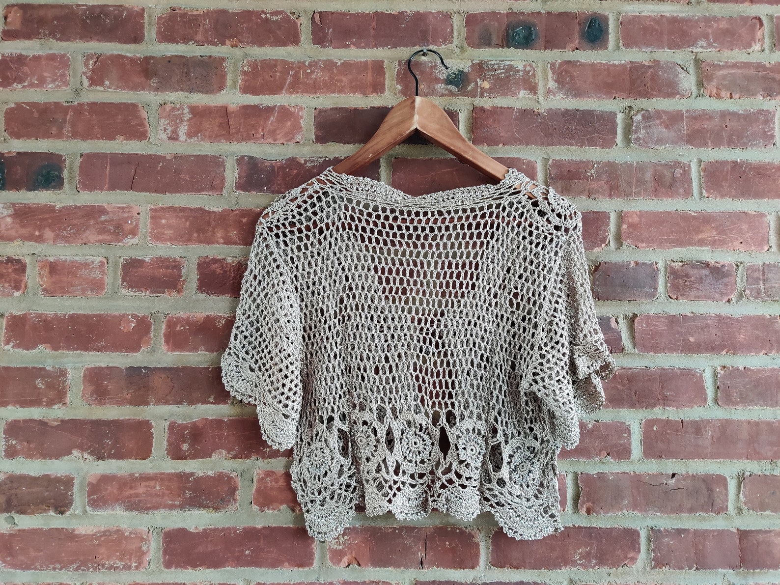 Handmade Crochet Lace Shawl Poncho One Size Light Brown Color - Etsy