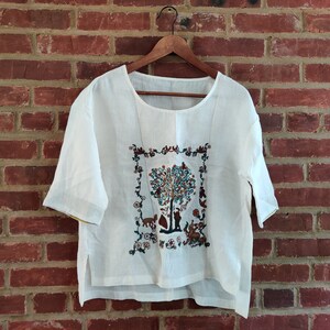 Embroidered Linen Blouse One Size White Color