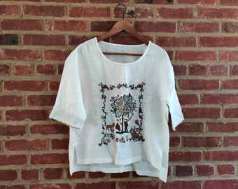 Blusa de lino bordada talla un color blanco