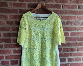 Crochet Lace Roses Dress One Size Aqua Green Light Lime Green / Yellow Color