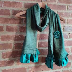 Elegant One Rose Scarf with ruffles Dark Green Color