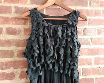 Long Chiffon Floral Pleated Dress One Size Black Color