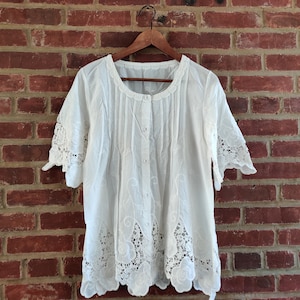 Crochet Lace Cardigan White Blouse with Beautiful Flower Crochet Lace Rim One Size White Color