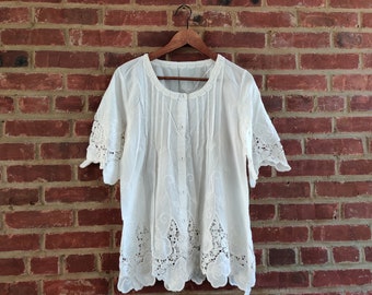 Crochet Lace Cardigan White Blouse with Beautiful Flower Crochet Lace Rim One Size White Color
