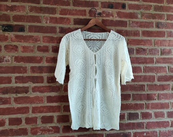 Detailed Knitted Cardigan One Size White Color