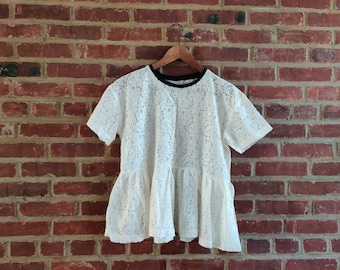 Elegant Peplum Lace Blouse Top Rice White Color