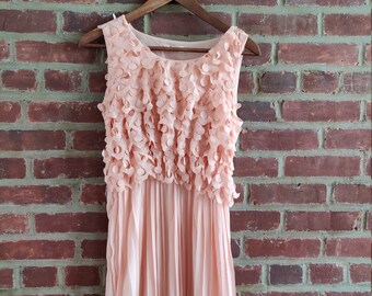 Long Chiffon Floral Pleated Dress One Size Pink Color