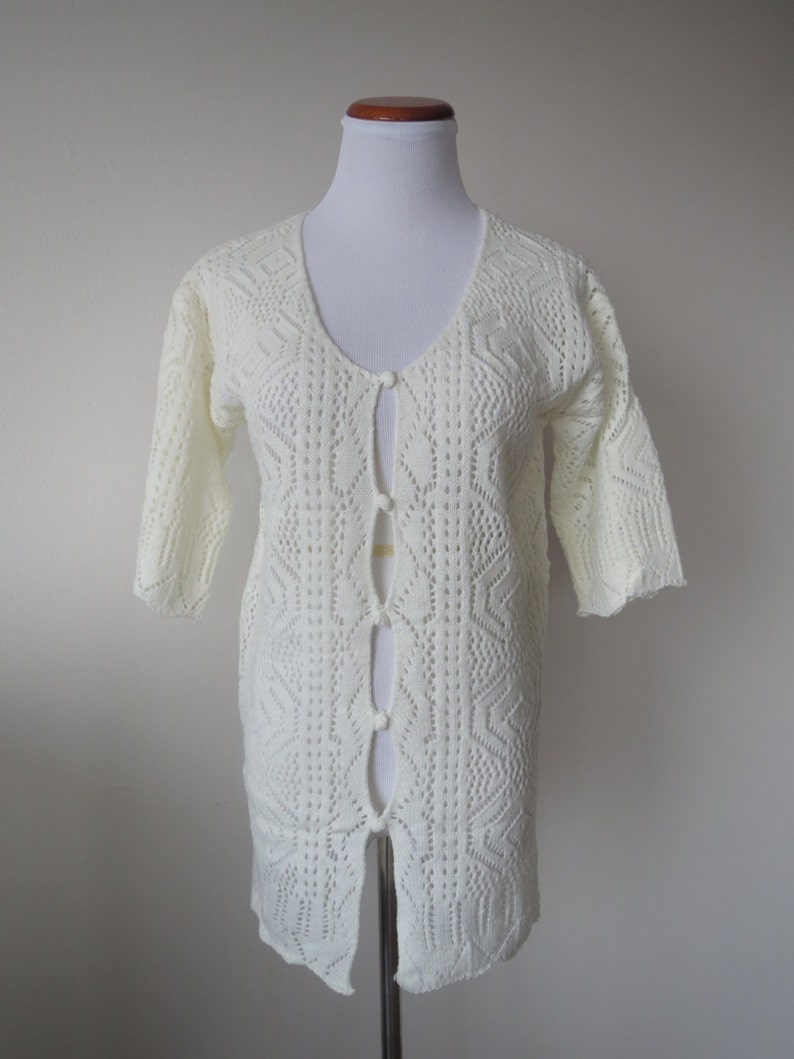 Detailed Knitted Cardigan One Size White Color