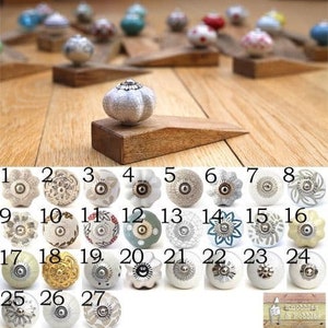 Wooden Doorstop With Ceramic Knob (Whites)