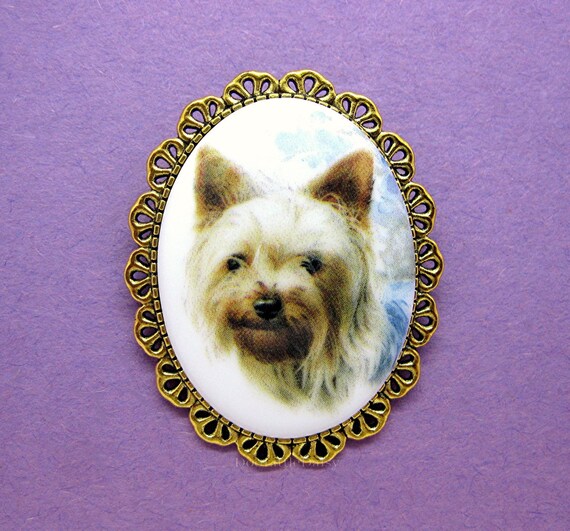 Porcelain Cute YORKIE Yorkshire Terrier Cameo Canine Pet Dogs