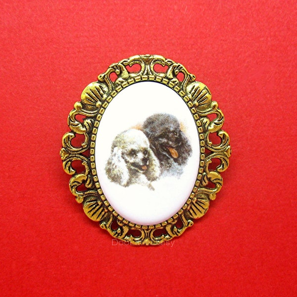 Porcelain Cute Small Black/Gray and White Poodle Dogs Cameo Canine Pet Dogs Costume Jewelry Gold or Silver Tone Pin Brooch Pendant for Gift