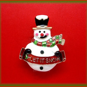 Old Fashioned CHRISTMAS WINTER SNOWMAN Goldtone Enameled Metal Alloy Pin/Brooch with Shiny Crystals Great Yuletide Gift for Mom Holidays