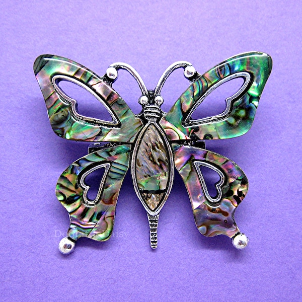 Ant. Silvertone Paua Shell Abalone BUTTERFLY Pin Brooch Pendant Style B Costume Jewelry INSECT BUG Costume Jewelry Birthday Christmas Gift