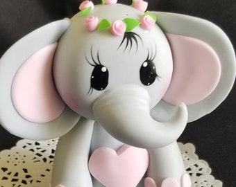 Elephant Cake Topper, Floral Elephant, Baby Elephant, Gray Elephant, Pink Elephant Floral, Baby Shower, Elephant Decor, Elephant Cake Topper