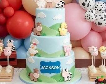 Farm Animal Cake Topper, Farm Cake Topper, Cowboy Cake, Farm Baby Shower, Farm Baby Animal, Farm Cake Decoration, Farm Animal, Farm Birthday