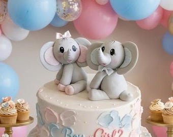 Gray Elephant Cake Topper, Gray Elephant, Baby Shower Centerpiece, Pink and Gray Elephant, Baby Elephant Decorations, Elephant Cake Toppers