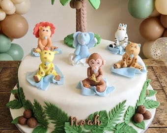 Jungle Baby Shower, Safari Animals, Zoo Cake Toppers, Jungle Decoration, Elephant Cake Topper, Safari Birthday, Baby Giraffe, Jungle Animals