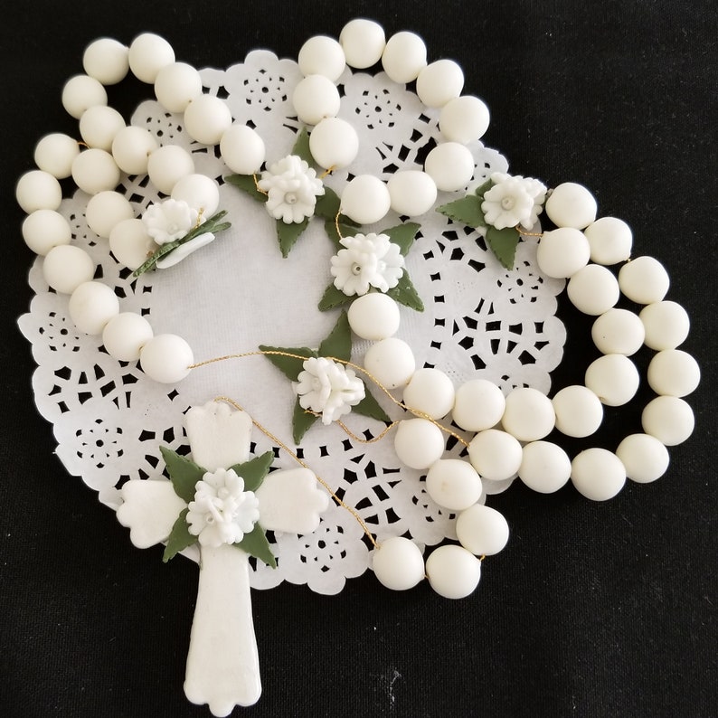Rosary Cake Topper, First Communion Cake Topper, First Communion Favor, Rosary Cake Topper, Baptism Rosary, First Communion Cake Topper All White
