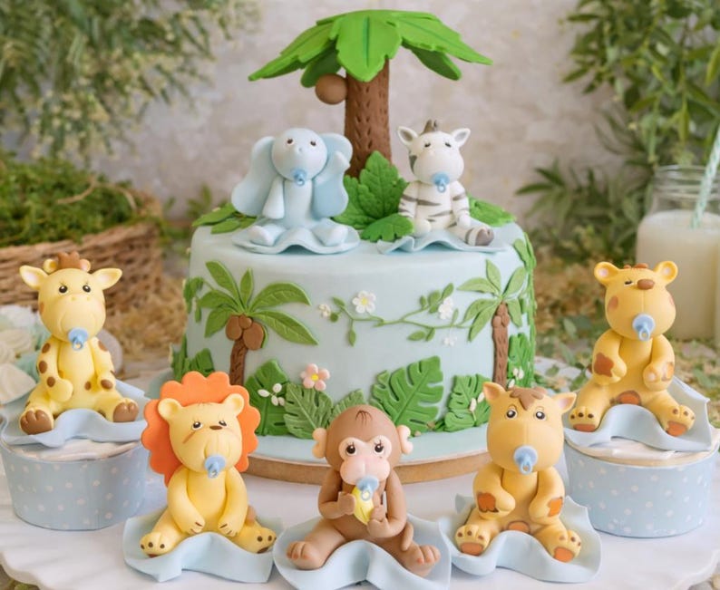 Jungle Cake Toppers, Safari Baby Shower, Baby Shower Cake Topper, Safari Decoration, Jungle Party, Baby Animals Cake Toppers, Jungle safari image 1