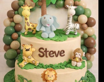 20 pz/set Jungle Safari Animale Cake Topper Con Palline Colorate Plam Foglie Decorazione Della Torta per la Festa di Compleanno a Tema Selvaggio  15