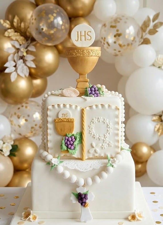First Communion Cake Topper, 1st Communion Chalice Cake Decoration, Rosary Cake Topper,  Holly Communion Favors Baptism & Communion Keepsake