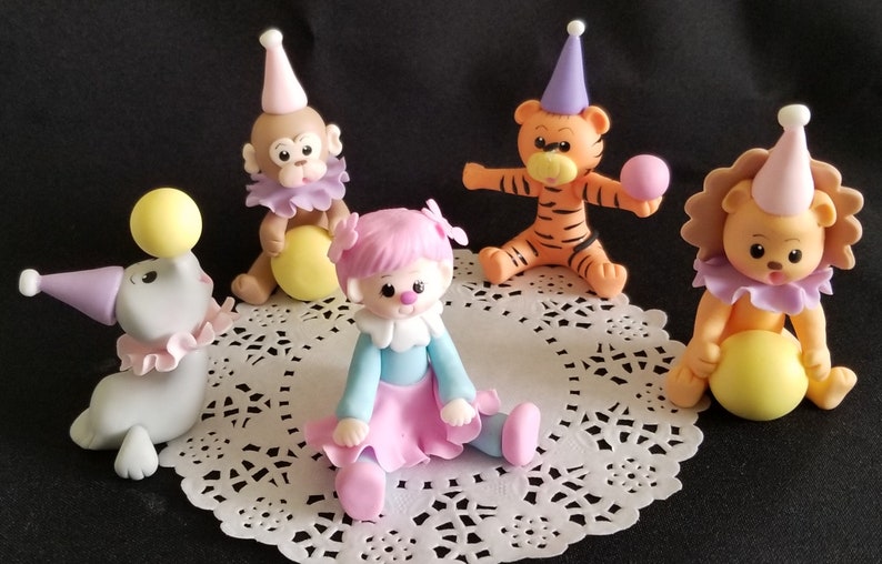 Birthday Cake Topper, Circus Party, Clowns, 1st Birthday Party, Clown Cake Decoration, Circus Clown, Circus Animal Set, Circus Carnival Yellow Pink Lavender