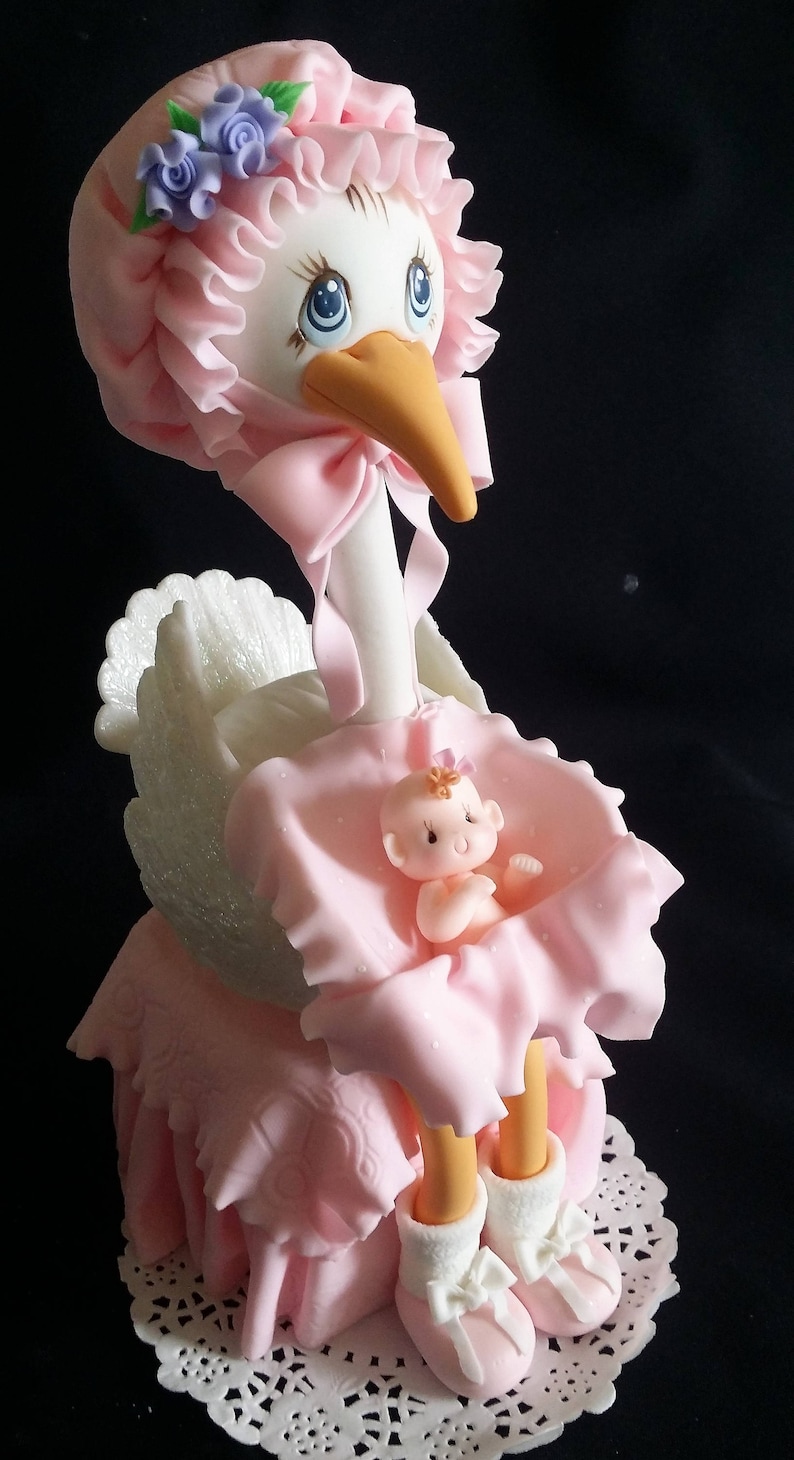 Pink Stork Baby Cake Topper Baby Shower Cake Stork Etsy
